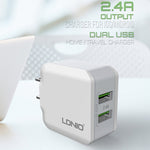 LDNIO A2201 2.4A Dual-USB-Ladeadapter Reise-Direktlade-Handy-Adapter-Ladegerät mit Typ-C-Datenkabel, Typ-C
