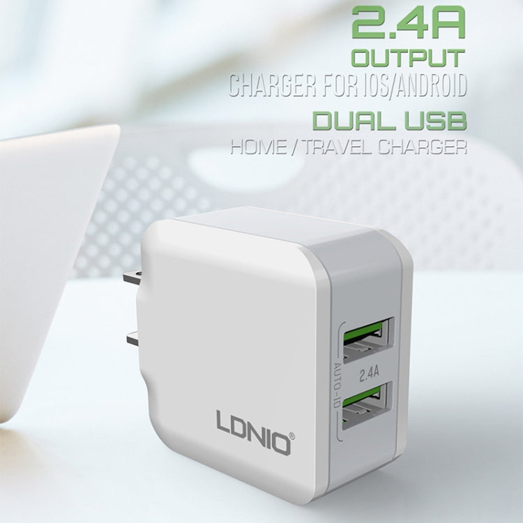 LDNIO A2201 2.4A Dual-USB-Ladeadapter Reise-Direktlade-Handy-Adapter-Ladegerät mit Typ-C-Datenkabel, Typ-C
