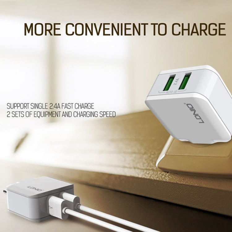 LDNIO A2201 2.4A Dual-USB-Ladeadapter Reise-Direktlade-Handy-Adapter-Ladegerät mit Typ-C-Datenkabel, Typ-C