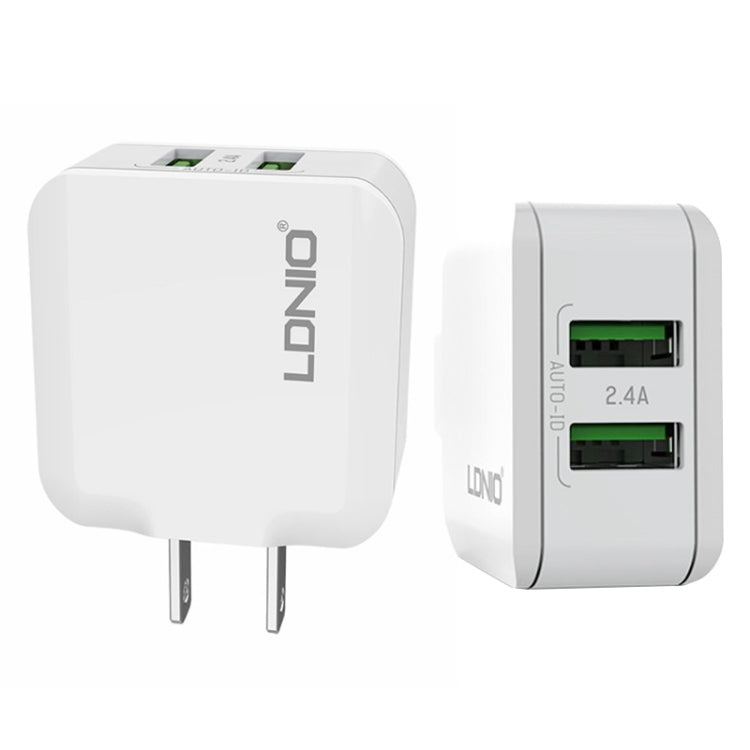 LDNIO A2201 2.4A Dual-USB-Ladeadapter Reise-Direktlade-Handy-Adapter-Ladegerät mit Typ-C-Datenkabel, Typ-C