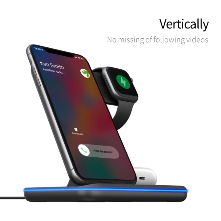 Z5A QI Vertikales magnetisches kabelloses Ladegerät für Mobiltelefone & Apple Watches & AirPods / Samsung Galaxy Buds / Huawei Free Buds, mit Touch-Ringlicht, Z5A