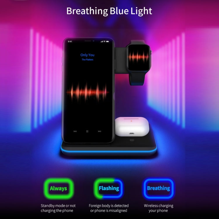 Z5A QI Vertikales magnetisches kabelloses Ladegerät für Mobiltelefone & Apple Watches & AirPods / Samsung Galaxy Buds / Huawei Free Buds, mit Touch-Ringlicht, Z5A