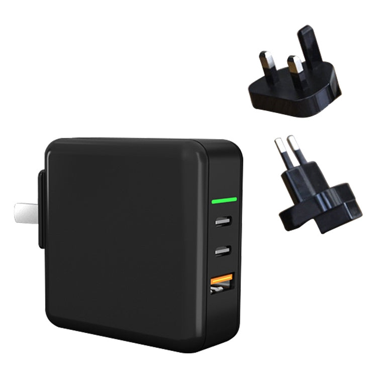 65W USB-Anschlüsse x 1 + Typ-C-Anschluss x 2 GaN Tragbares Mini-Schnellladegerät Reiseladegerät mit UK-, US- und EU-Stecker-Set