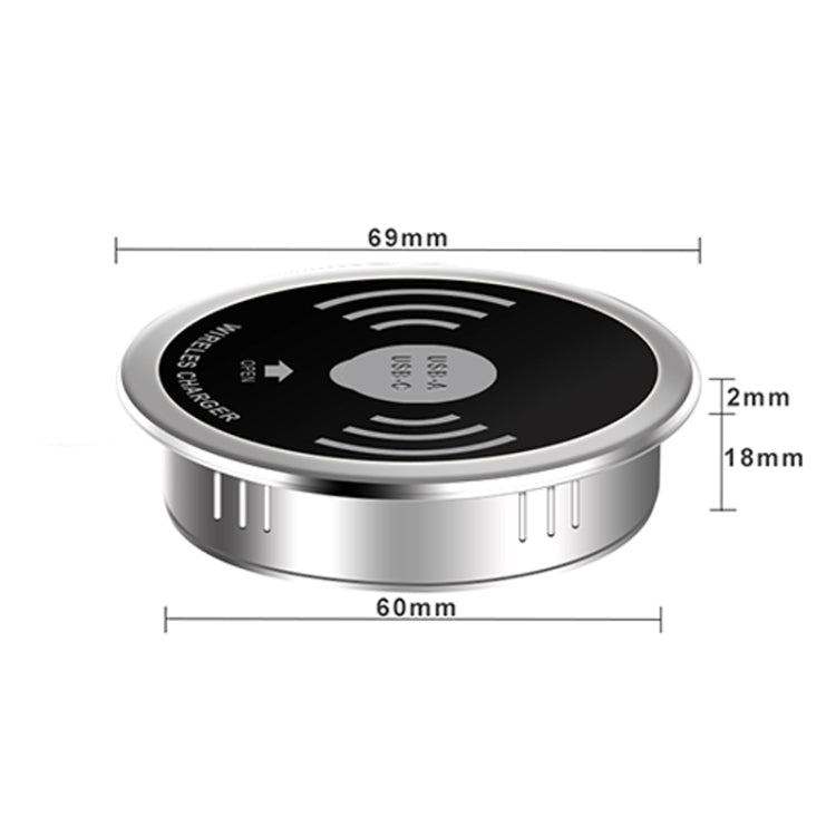 KP-ZMC Embedded-Schreibtisch-Wireless-Ladegerät mit PD+USB-Schnittstelle Kabellänge: 1,2 m