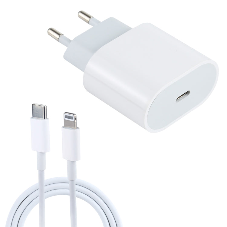 L-012 2-in-1 20W PD USB-C / Typ-C Schnittstelle Reise-Ladegerät + USB-C / Typ-C auf 8 Pin Datenkabel Set, EU Stecker