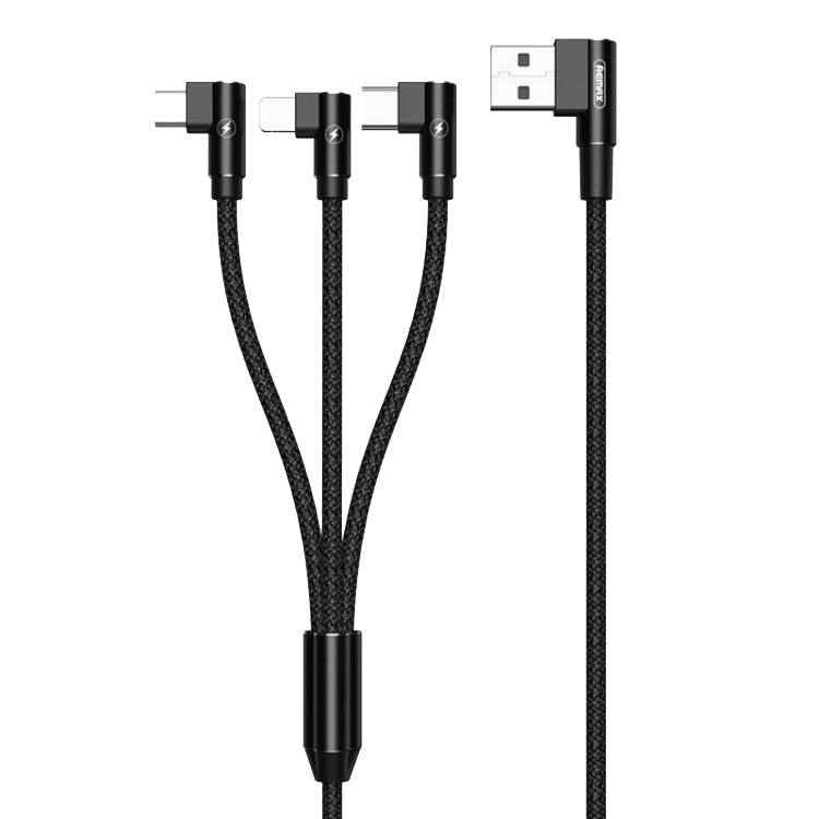 REMAX RC-167th 3-in-1 2.1A USB-auf-8-Pin + USB-C / Typ-C + Micro USB Range Series Winkel-Ladekabel, Kabellänge: 1m