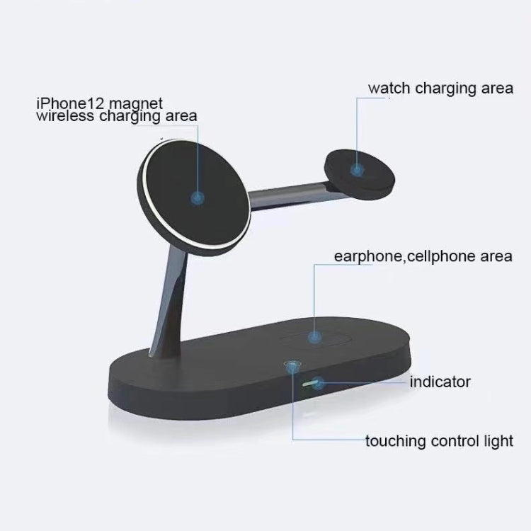 T268 5-in-1 15W Multifunktionale magnetische kabellose Ladestation für iPhone 12 Serie & Apple Watchs & AirPods 1 / 2 / Pro, mit LED-Licht