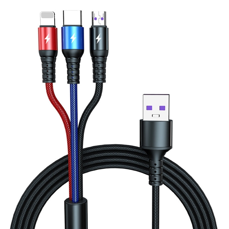 K061 1,2m 5A 3-in-1 USB-auf-8-Pin + USB-C / Typ-C + Micro USB Rundes Schnelllade-Datenkabel