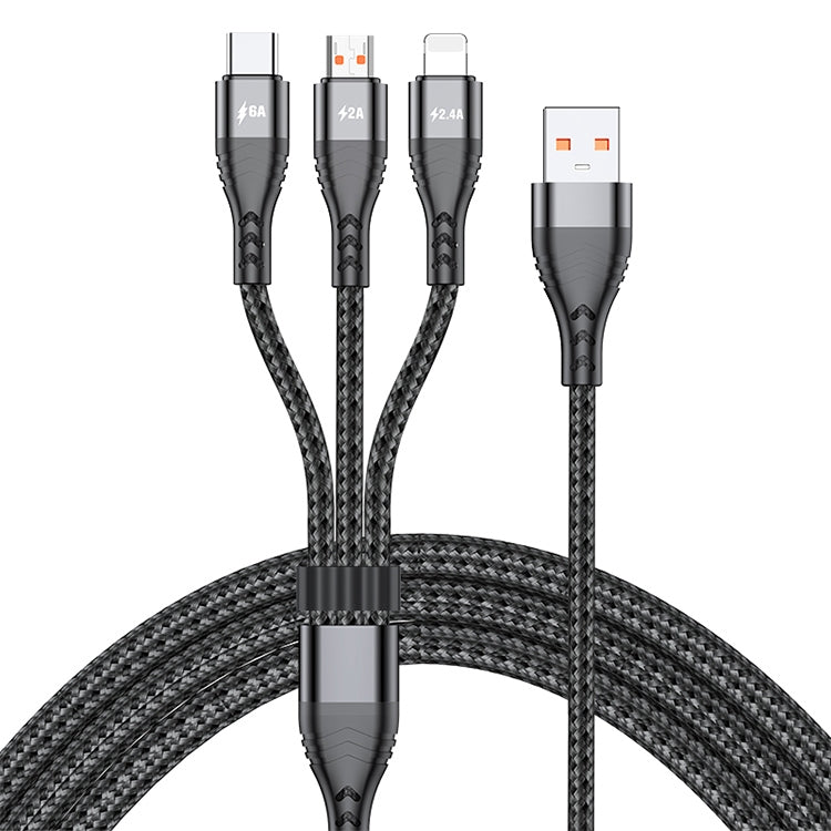 ADC-138 66W 3-in-1 USB-auf-8-Pin + Micro USB + USB-C / Typ-C Schnelllade geflochtenes Datenkabel, Kabellänge: 1,2m