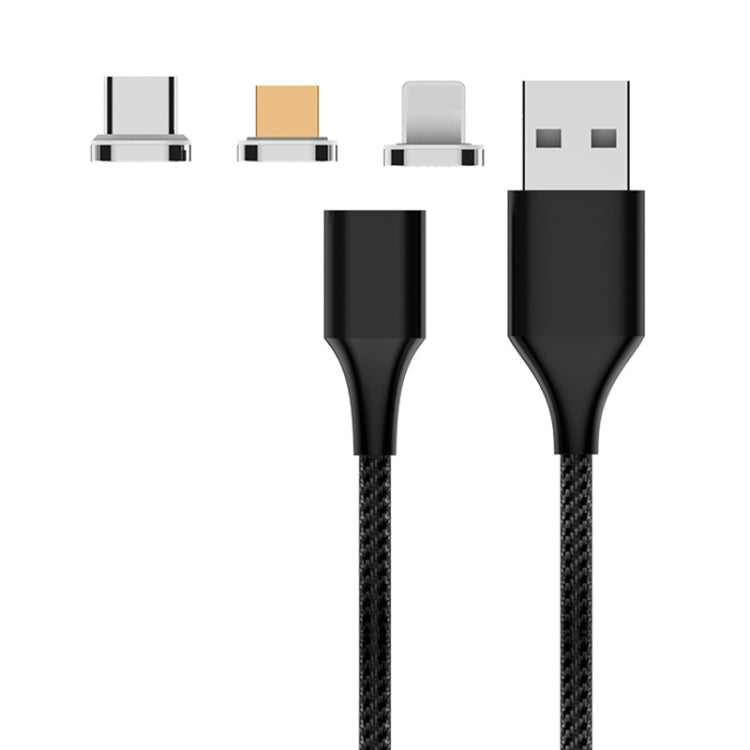M11 3-in-1 5A USB auf 8 Pin + Micro USB + USB-C / Typ-C Nylon geflochtenes magnetisches Datenkabel, Kabellänge: 2m, 8 Pin + Micro USB + USB-C / Typ-C
