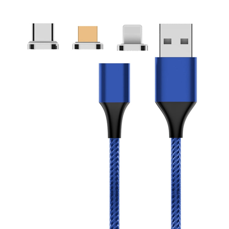 M11 3-in-1 5A USB auf 8 Pin + Micro USB + USB-C / Typ-C Nylon geflochtenes magnetisches Datenkabel, Kabellänge: 2m, 8 Pin + Micro USB + USB-C / Typ-C