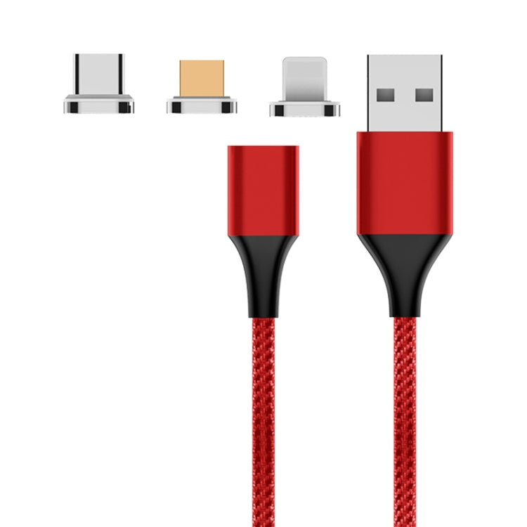 M11 3-in-1 5A USB auf 8 Pin + Micro USB + USB-C / Typ-C Nylon geflochtenes magnetisches Datenkabel, Kabellänge: 2m, 8 Pin + Micro USB + USB-C / Typ-C