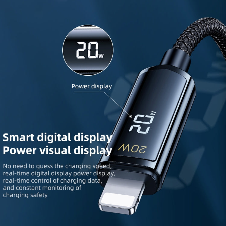 REMAX RC-128i 20W Typ-C / USB-C auf 8 Pin Intelligentes Digitalanzeige Zinklegierung Geflochtenes Lade-Datenkabel, Länge: 1,2m