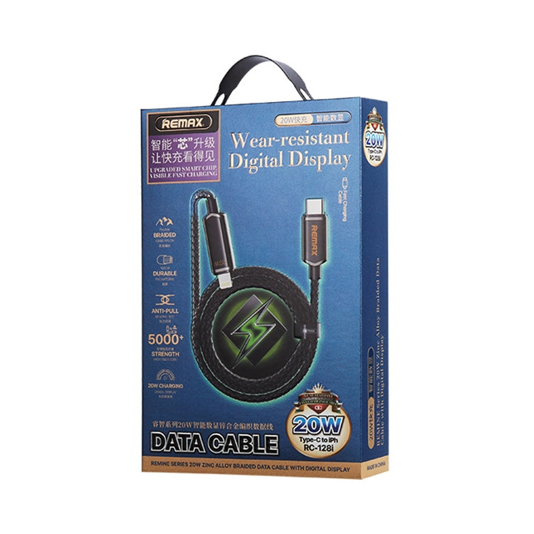REMAX RC-128i 20W Typ-C / USB-C auf 8 Pin Intelligentes Digitalanzeige Zinklegierung Geflochtenes Lade-Datenkabel, Länge: 1,2m