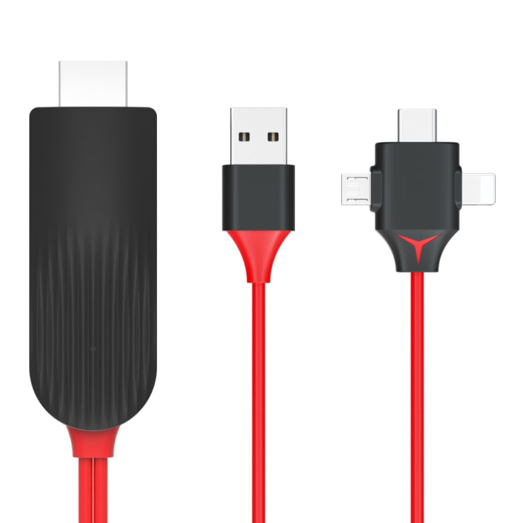 MiraScreen L7-8 3-in-1 8-Pin + Micro-USB + USB-C / Typ-C auf HDMI Videokonverterkabel, Kabellänge: 2m, 3-in-1 HDMI