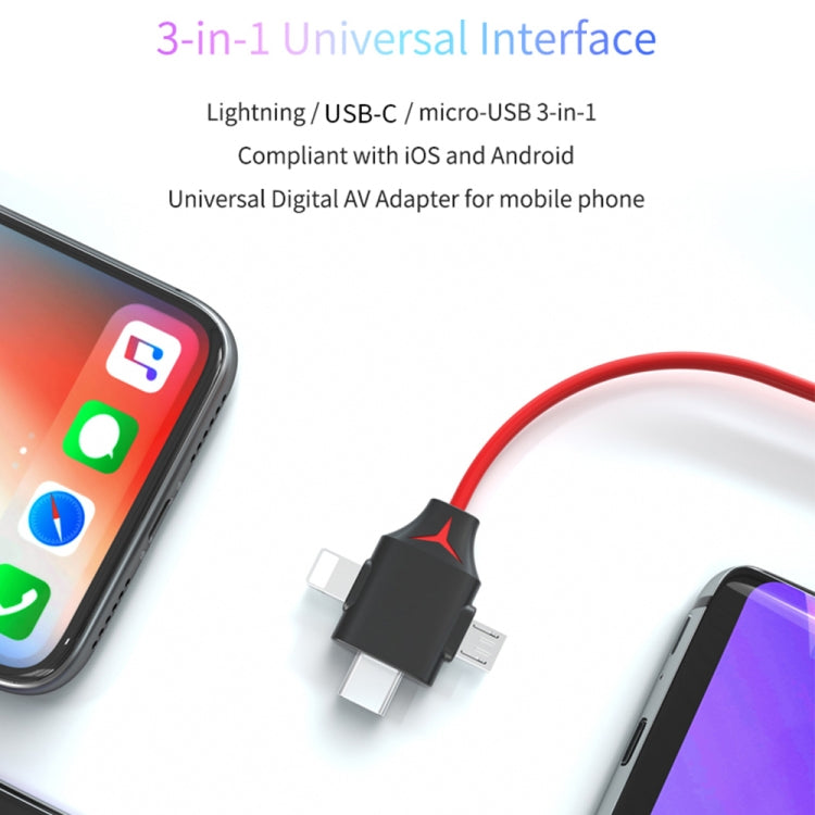 MiraScreen L7-8 3-in-1 8-Pin + Micro-USB + USB-C / Typ-C auf HDMI Videokonverterkabel, Kabellänge: 2m, 3-in-1 HDMI