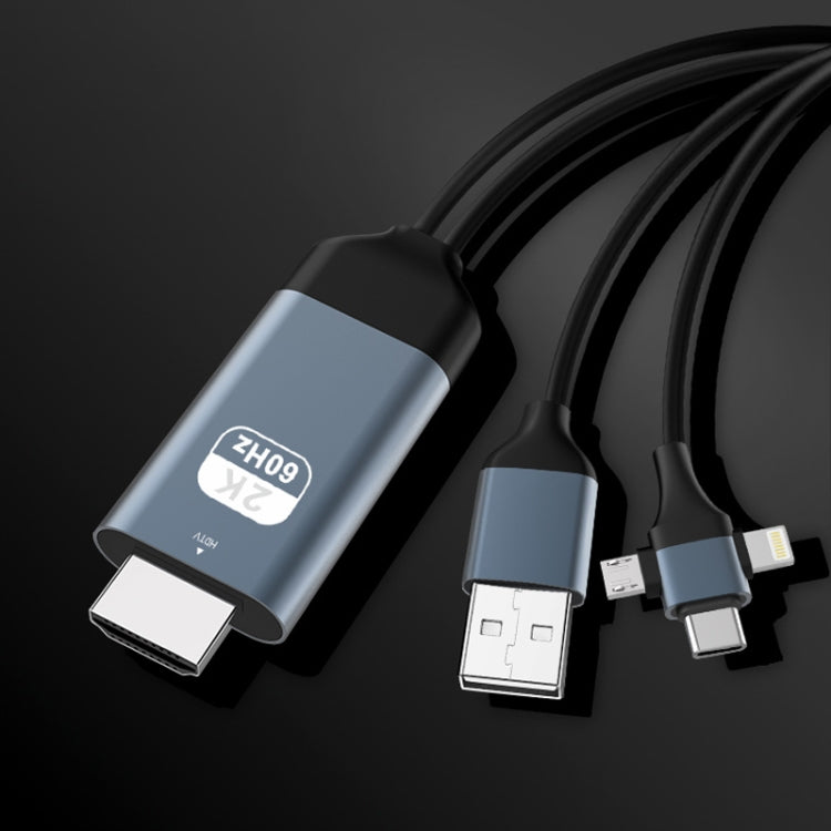 P8J Aluminium 3-in-1 8-Pin + Micro-USB + USB-C/Type-C auf HDTV-Kabel, Kabellänge: 2m, 3-in-1 HDMI (Aluminium)