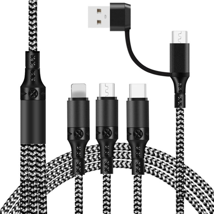 5-in-1 3A USB + USB-C / Typ-C auf 8 Pin + Micro USB + USB-C / Typ-C Schnittstelle Zweifarbig Geflochtenes Schnelllade-Datenkabel, Kabellänge: 1,2m