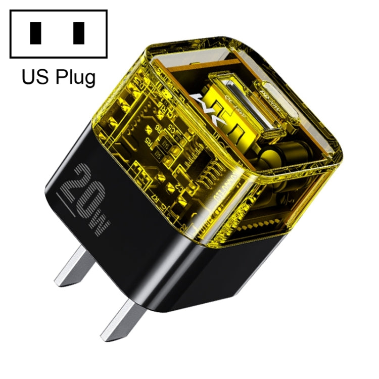 WK WP-U149 20W USB+USB-C/Type-C Dual Port Transparentes Ladegerät, Spezifikationen: US-Stecker