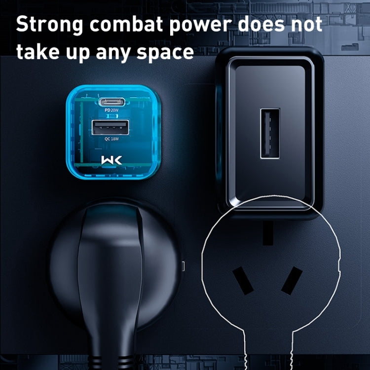 WK WP-U149 20W USB+USB-C/Type-C Dual Port Transparentes Ladegerät, Spezifikationen: US-Stecker
