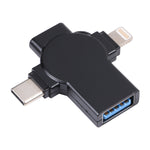 X09 4-in-1 USB auf Dual 8 Pin+USB-C/Type-C Schnittstelle OTG-Adapter, 4 in 1