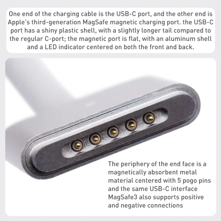USB-C / Typ-C auf Magsafe 3 Geflochtenes Schnellladedatenkabel, Länge: 2m, Blau, Weiß