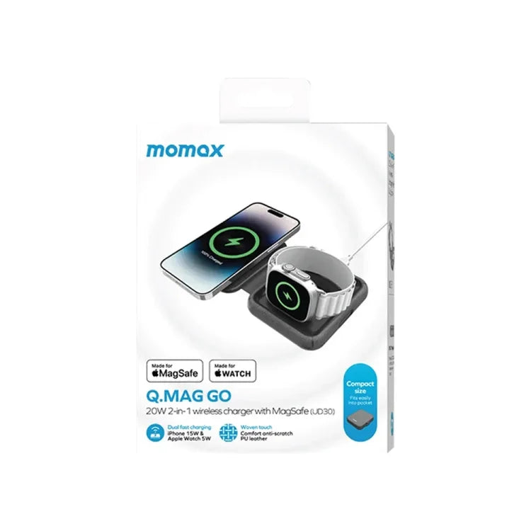MOMAX UD30 Q.Mag Go 2-in-1 Faltbares MagSafe Magnetisches Kabelloses Ladegerät
