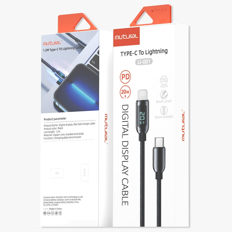 Mutural Li-CC001 1,2m PD20W Digitalanzeige USB-C / Typ-C auf 8 Pin Ladedatenkabel, Typ-C auf 8 Pin