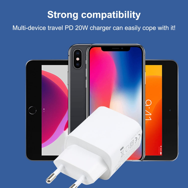 T087 20W USB-C / Type-C + USB-Anschlüsse Schnelllade-Reiseladegerät, EU Stecker, EU Stecker
