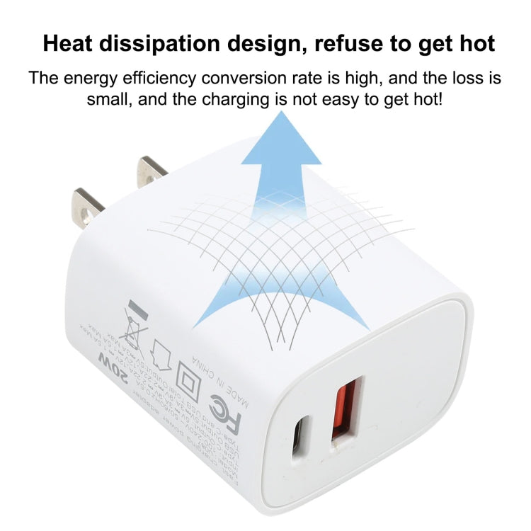 U087 20W USB-C / Typ-C + USB-Anschlüsse Schnelllade-Reiseladegerät, US-Stecker, US-Stecker