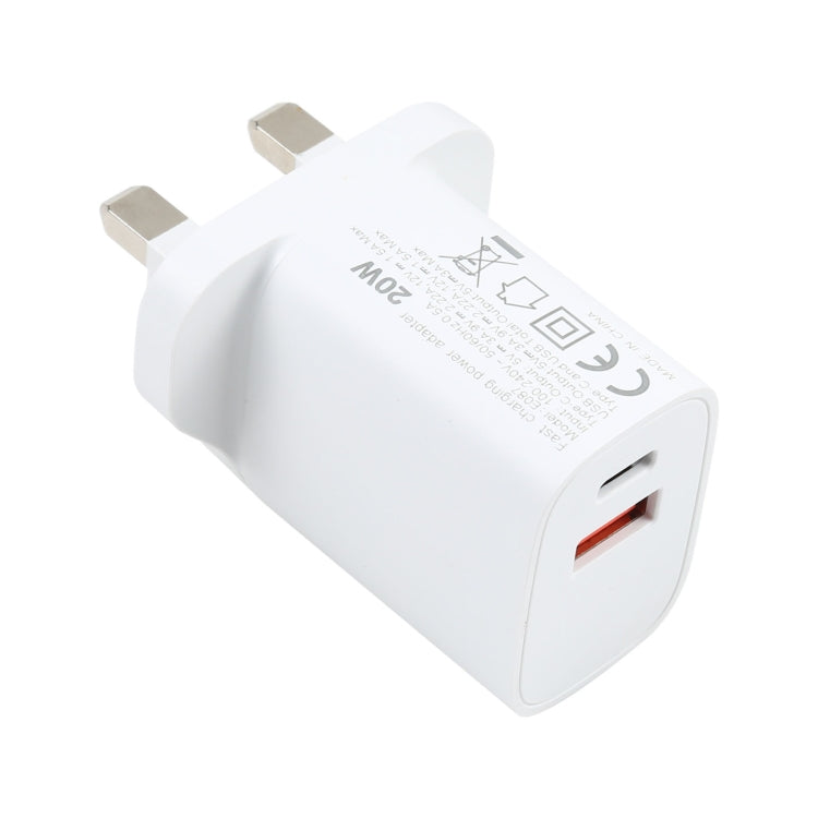 E087 20W USB-C / Typ-C + USB-Anschlüsse Schnelllade-Reiseladegerät, UK-Stecker
