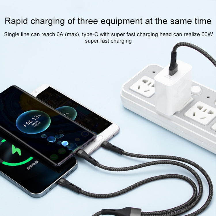 100W 6A Type-C zu 8 Pin+Type-C+Micro USB Lade-Datenkabel, 1,3m