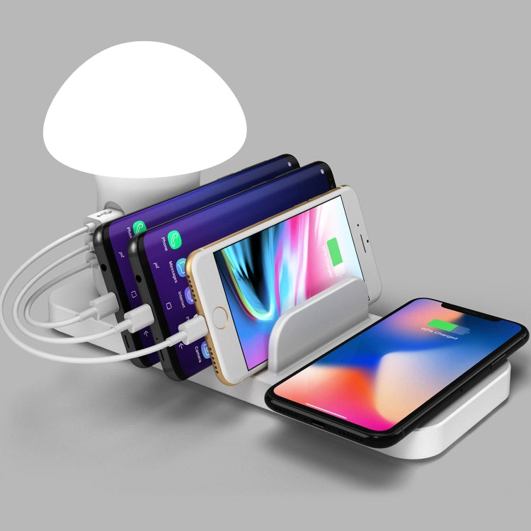 HQ-UD12 Universal 4-in-1 40W QC3.0 3 USB-Anschlüsse + Wireless Charger Handy-Ladestation mit Pilzförmigem LED-Licht, Länge: 1,2m, EU-Stecker
