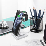 10W 3-in-1 QC 3.0 Vertikales Multifunktions-Kabelloses Ladegerät mit Ständerfunktion, geeignet für Mobiltelefone / Apple Watch / AirPods