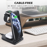 10W 3-in-1 QC 3.0 Vertikales Multifunktions-Kabelloses Ladegerät mit Ständerfunktion, geeignet für Mobiltelefone / Apple Watch / AirPods