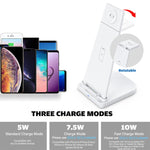10W 3-in-1 QC 3.0 Vertikales Multifunktions-Kabelloses Ladegerät mit Ständerfunktion, geeignet für Mobiltelefone / Apple Watch / AirPods