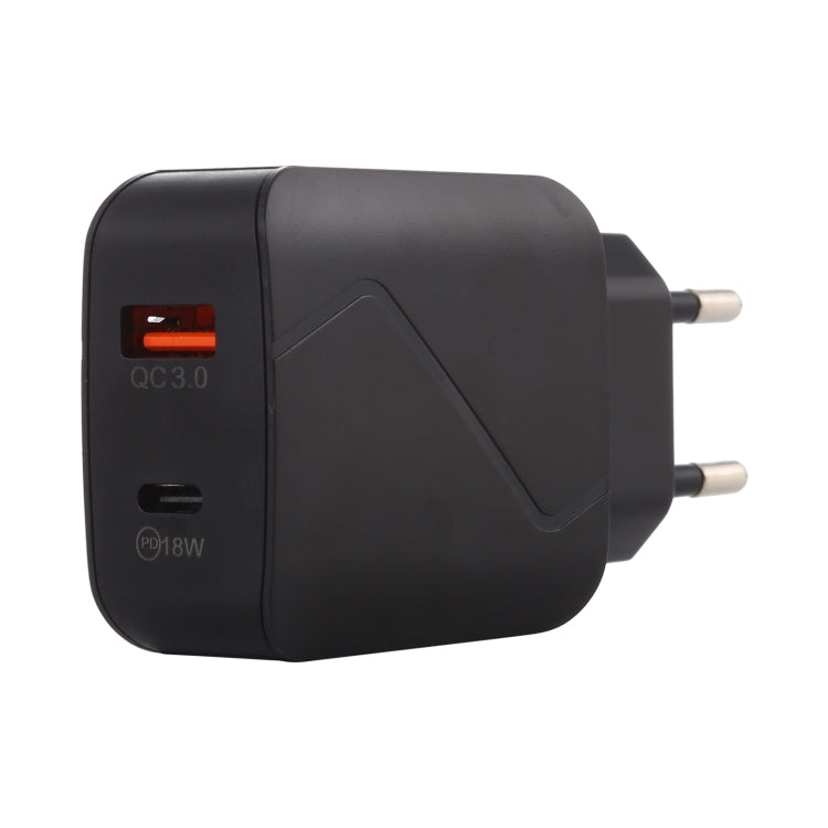 LZ-819A+C QC3.0 USB + PD 18W USB-C / Typ-C Schnittstellen Reise-Ladegerät mit Kontrollleuchte, EU Stecker, EU Stecker