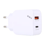 LZ-819A+C QC3.0 USB + PD 18W USB-C / Typ-C Schnittstellen Reise-Ladegerät mit Kontrollleuchte, EU Stecker, EU Stecker