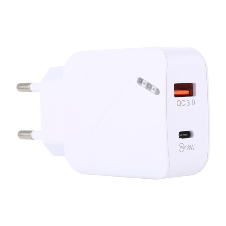 LZ-819A+C QC3.0 USB + PD 18W USB-C / Typ-C Schnittstellen Reise-Ladegerät mit Kontrollleuchte, EU Stecker, EU Stecker