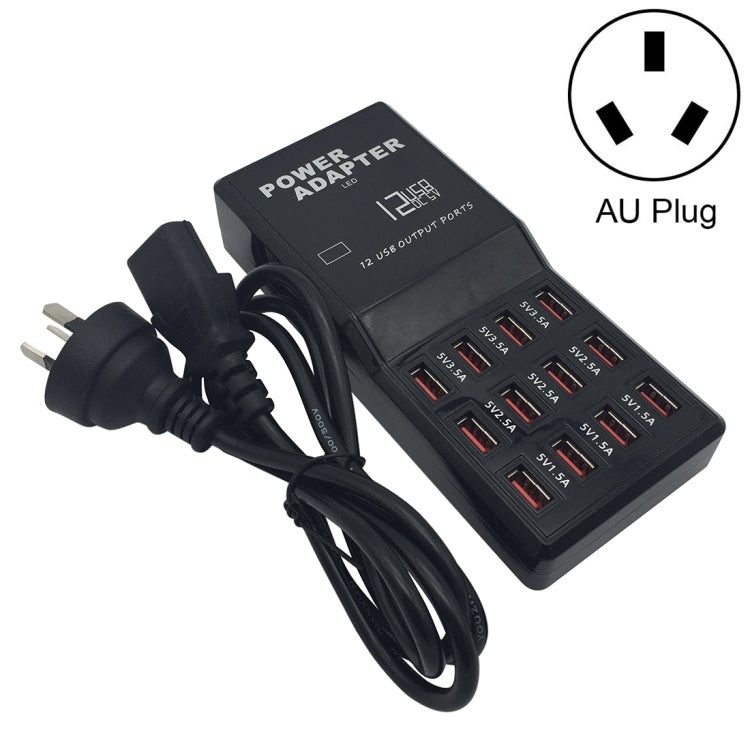 W-858 12A 12 Ports USB Schnellladestation Desktop Smart Charger AC100-240V, AU-Stecker, AU-Stecker