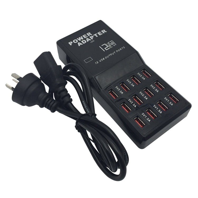 W-858 12A 12 Ports USB Schnellladestation Desktop Smart Charger AC100-240V, AU-Stecker, AU-Stecker