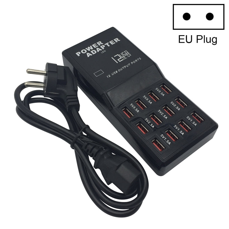 W-858 12A 12 Ports USB Schnellladestation Desktop Smart Charger AC100-240V, EU-Stecker, EU-Stecker