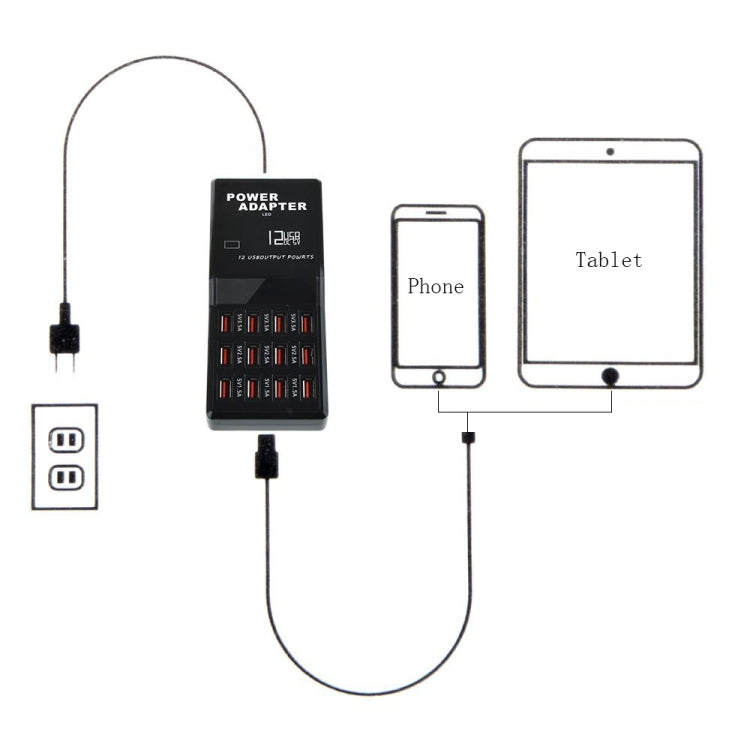W-858 12A 12 Ports USB Schnellladestation Desktop Smart Charger AC100-240V, EU-Stecker, EU-Stecker