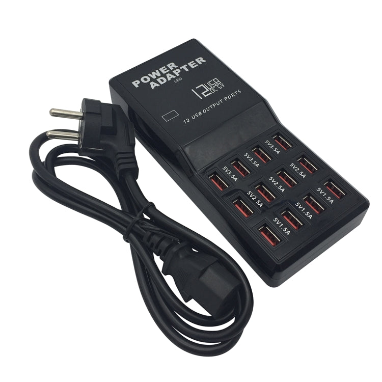 W-858 12A 12 Ports USB Schnellladestation Desktop Smart Charger AC100-240V, EU-Stecker, EU-Stecker