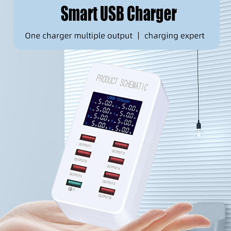 A8 50W 8 Ports USB + QC3.0 Intelligente Ladestation mit Digitalanzeige AC100-240V, US-Stecker, A8 US-Stecker