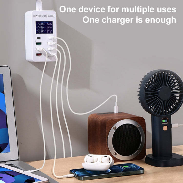 A8T 60W 8 Ports USB + QC3.0 + PD Typ-C Intelligente Ladestation mit Digitalanzeige AC100-240V, AU-Stecker, A8T AU-Stecker