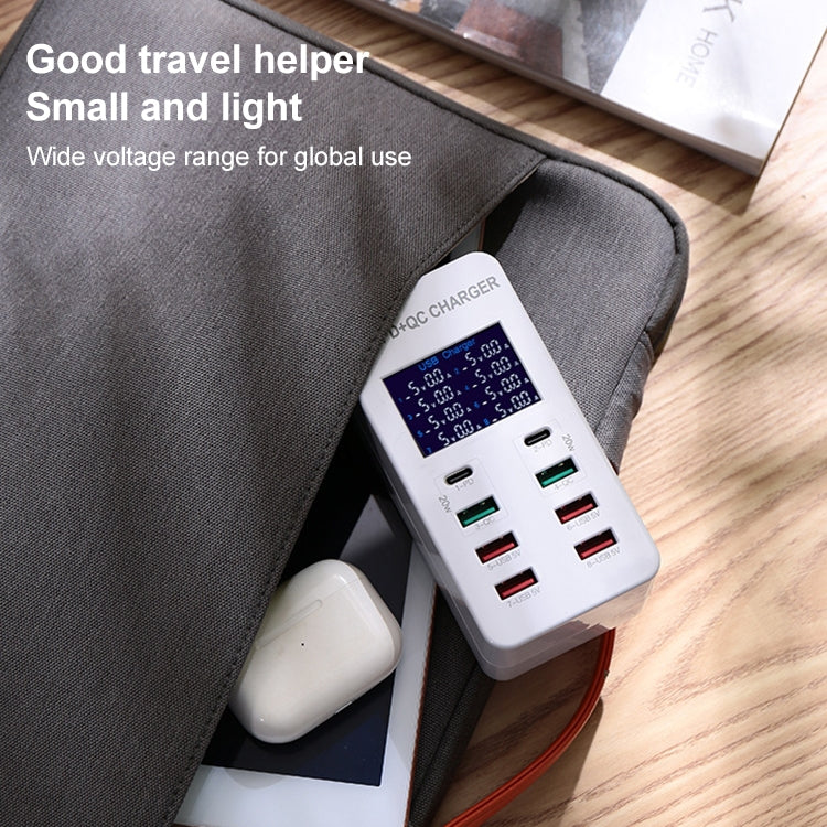 A8T 60W 8 Ports USB + QC3.0 + PD Typ-C Intelligente Ladestation mit Digitalanzeige AC100-240V, AU-Stecker, A8T AU-Stecker
