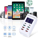 A8T 60W 8 Ports USB + QC3.0 + PD Typ-C Intelligente Ladestation mit Digitalanzeige AC100-240V, UK-Stecker, A8T UK-Stecker