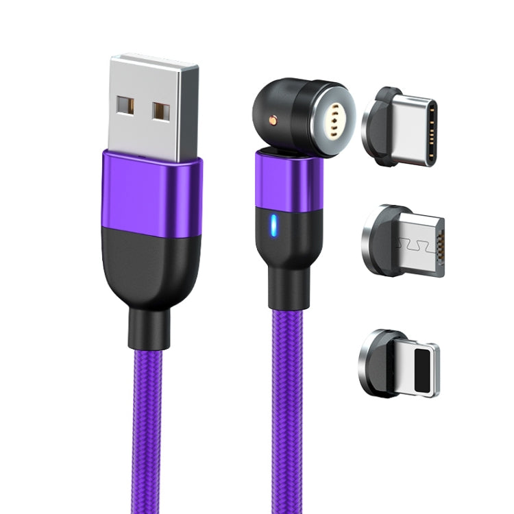 1m 3A Ausgang 3 in 1 USB auf 8 Pin + USB-C / Typ-C + Micro USB 540 Grad drehbares magnetisches Daten-Synchronisations-Ladekabel, 1m 3 in 1