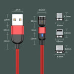 1m 3A Ausgang 3 in 1 USB auf 8 Pin + USB-C / Typ-C + Micro USB 540 Grad drehbares magnetisches Daten-Synchronisations-Ladekabel, 1m 3 in 1